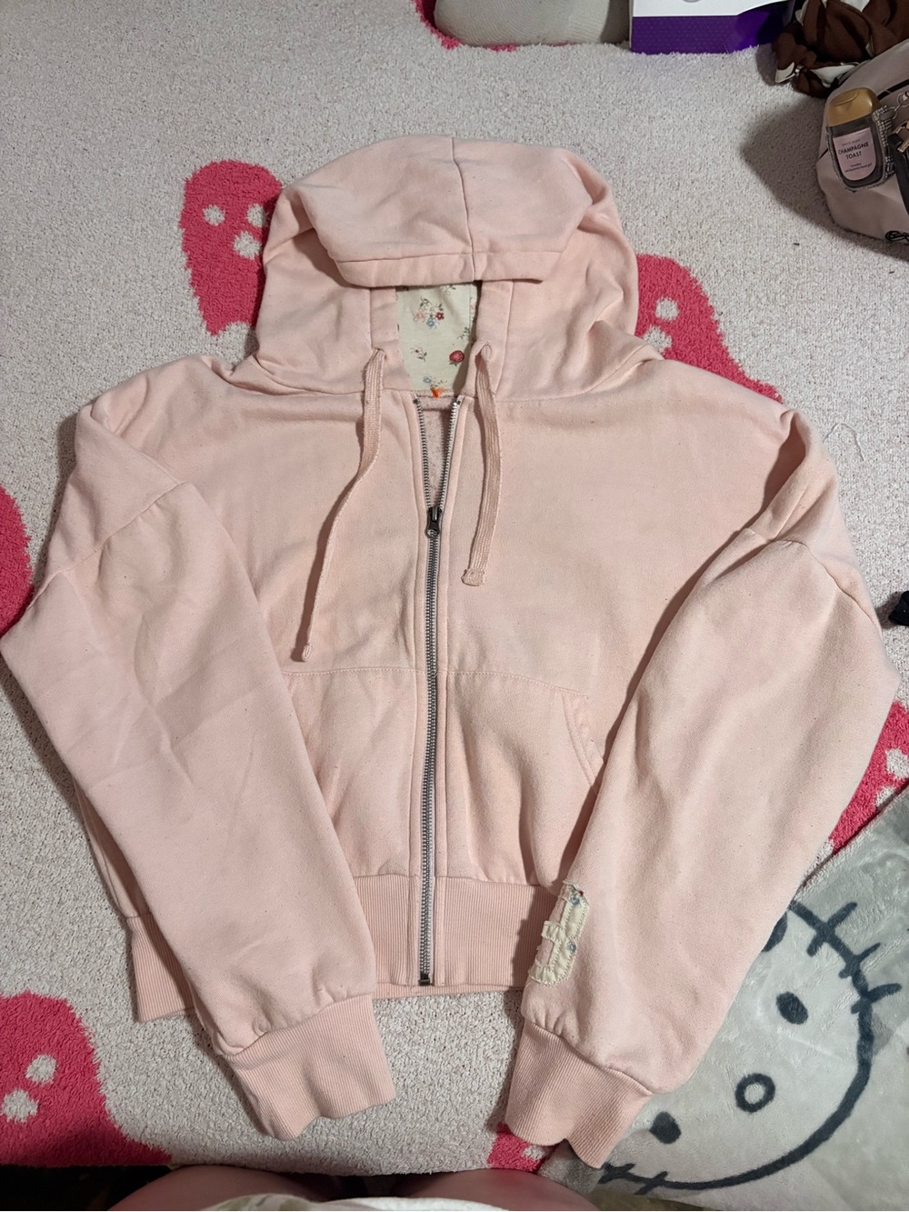 Women's Light Pink Zip-Up Hooded Jacket